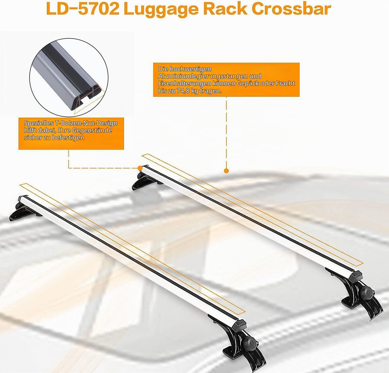 2 Stück Dachträger aus Aluminium, Universal Dachgepäckträger Relingträger Dachreling bis 75kg, Dachträger Ohne Reling Dachgepäckträger