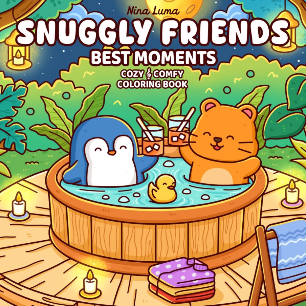 Snuggly Friends - Best Moments: Cute Coloring Book for Adults and Teens with Cozy Fuzzy Animals in Hygge Moments for Relaxation, Featuring Exclusive Music for a Complete Comfort Experience