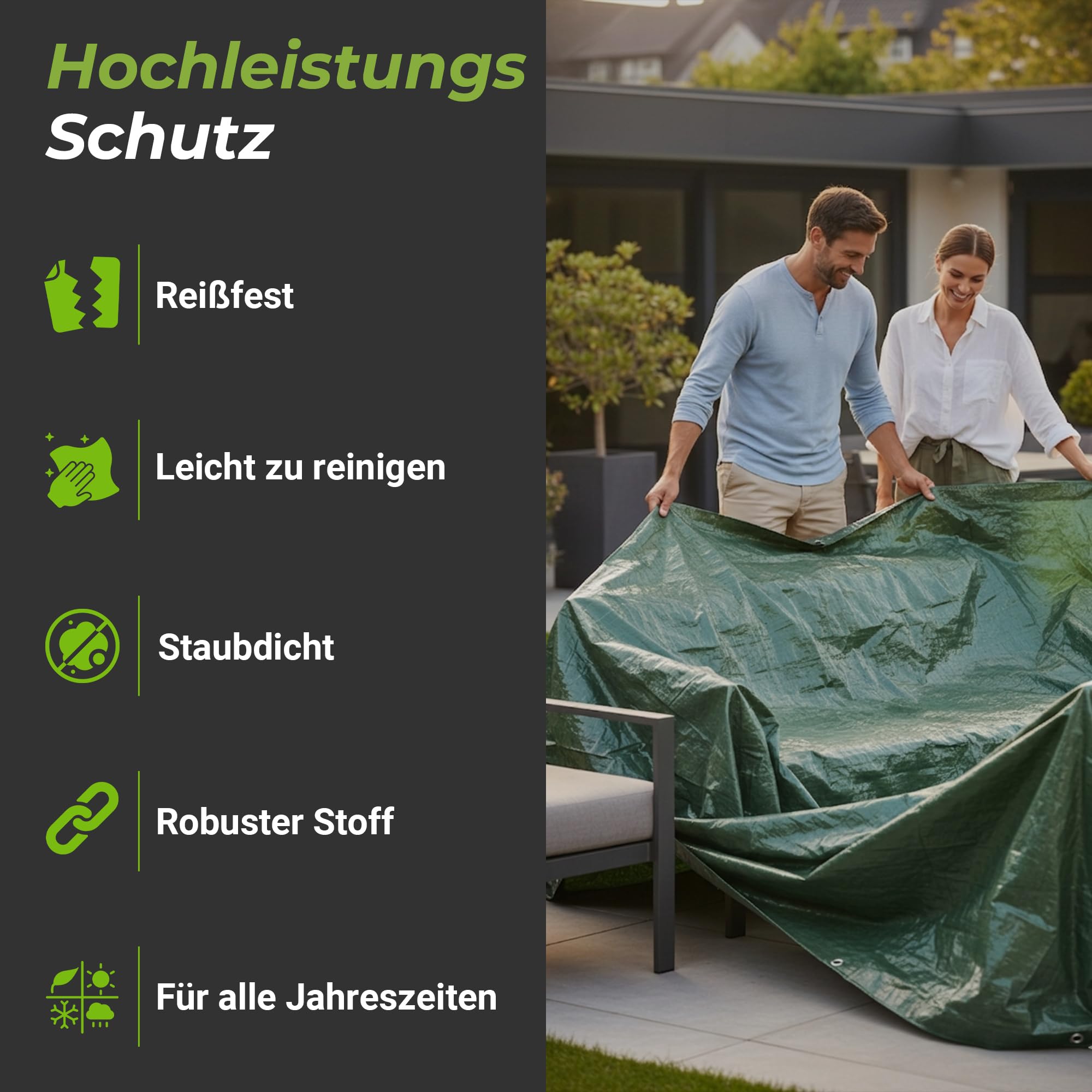 Colorus Gewebeplane 48m² | Grün 6 x 8 m | Gewebeplane wasserdicht | Wetterschutzplane mit Ösen | Abdeckplane für Holz & Gartenmöbel | Allzweckplane