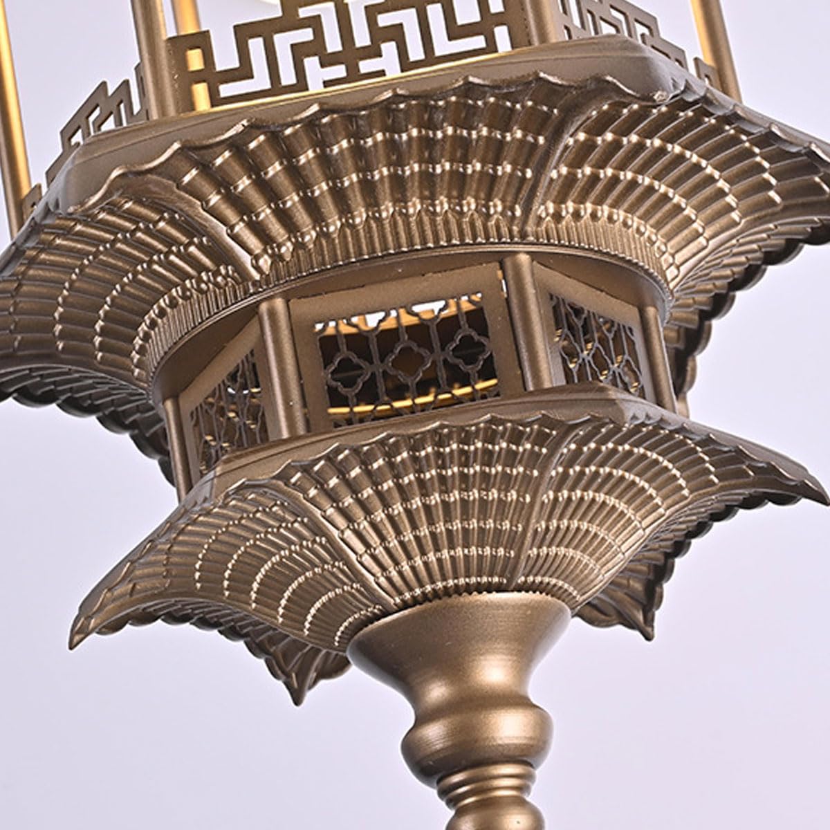 Nowy chiński styl sześciokątny pawilon wiszący lampa wisząca z metalu, żyrandol w stylu chińskim Zen Palace nadaje się do ganku lub herbaciarni