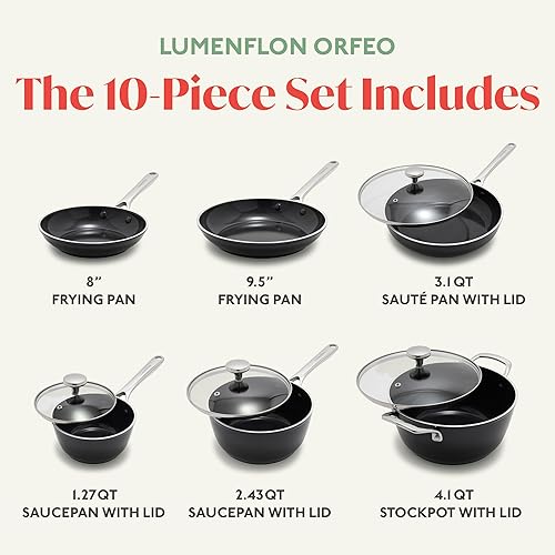 Miniatura 4 de Orfeo - Juego de utensilios de cocina antiadherentes de 10 piezas, fabricado en Italia, ollas y sartenes de cerámica de diamante sin PFAS, listas