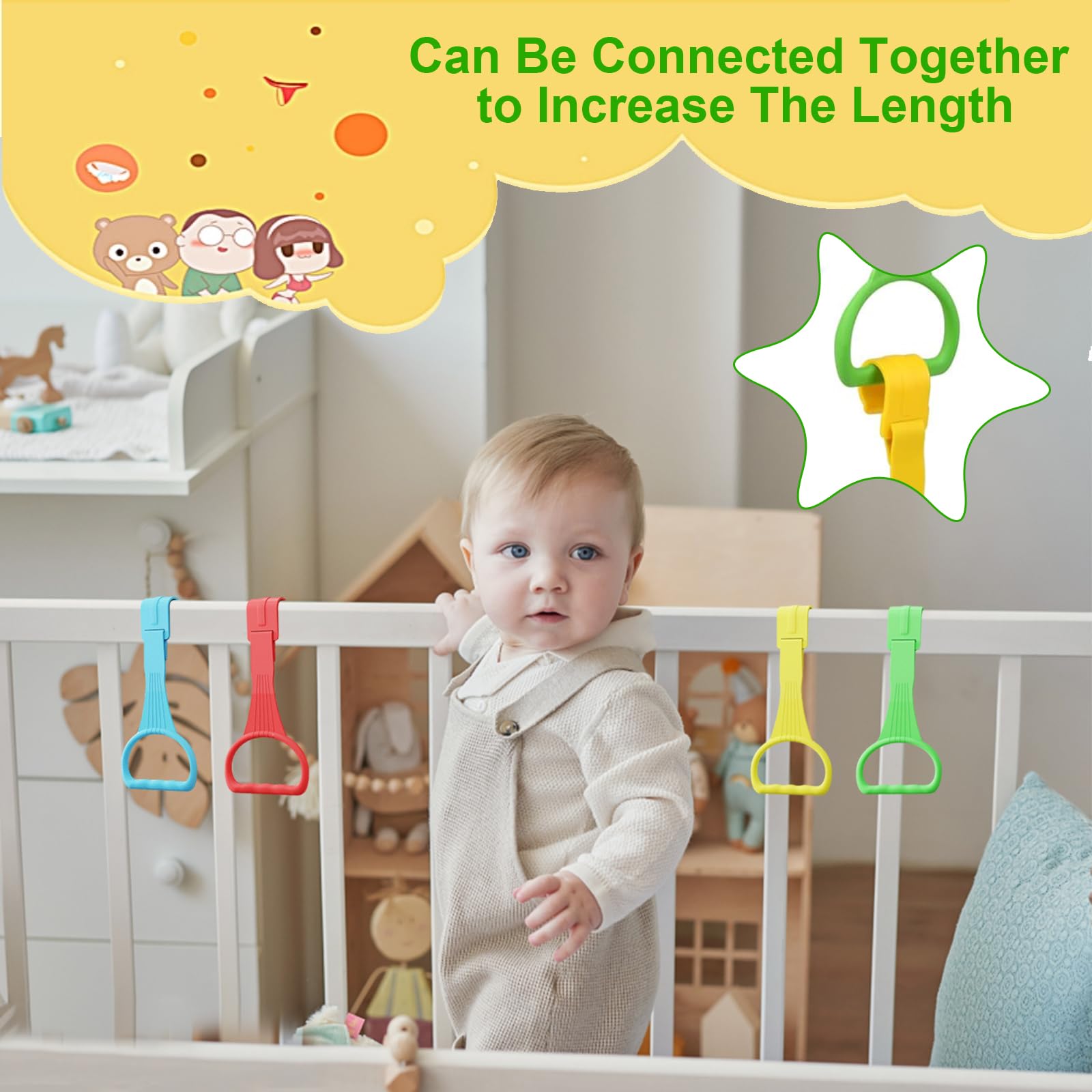 4 Anneaux De Traction Pour Parc Bébé - Aide à La Marche, Ergonomiques, PVC Souple - Pour Parc, Lit Et Apprentissage De La Station Debout
