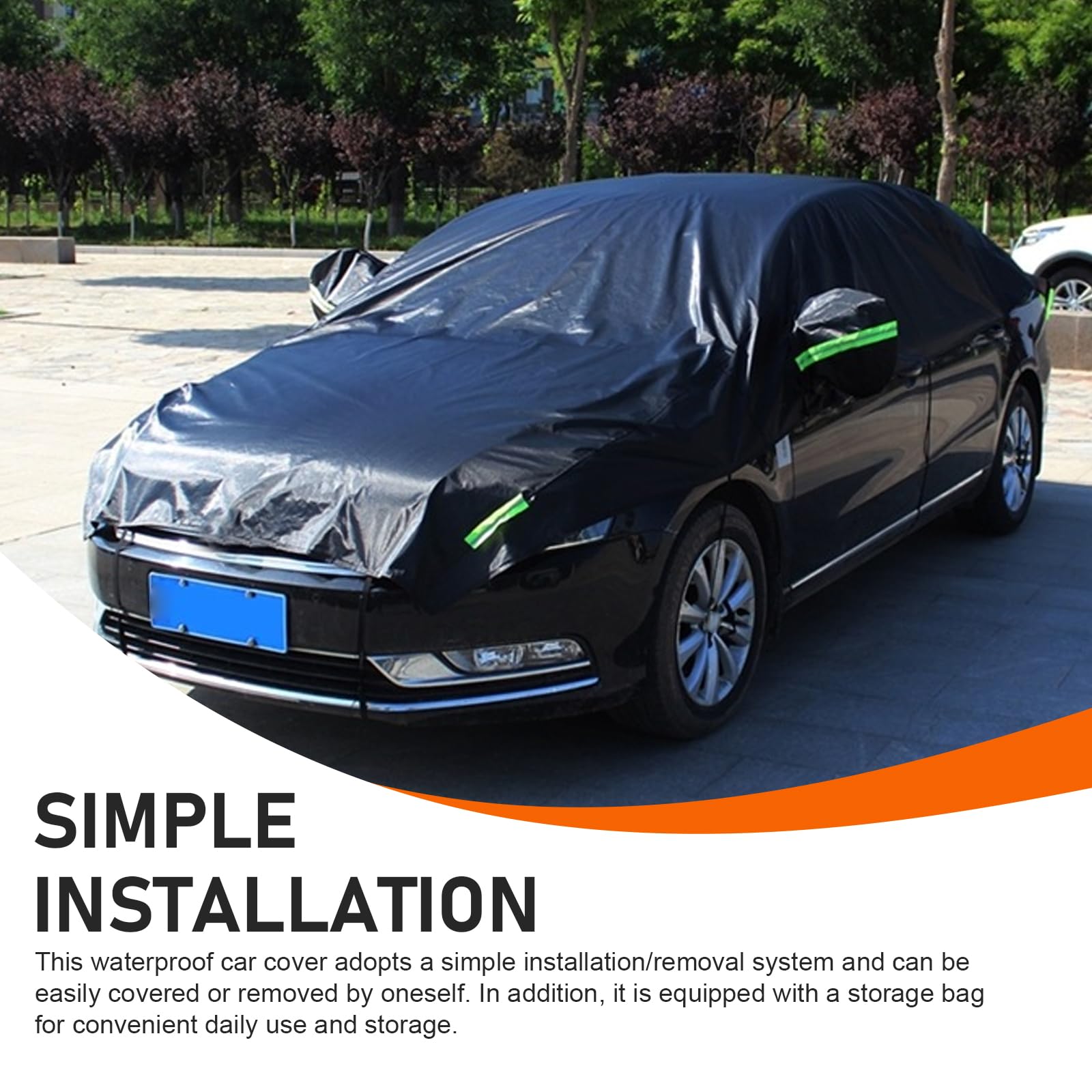 Opuweiy Car Half Cover Oxford Summer Rainproof Sunshade Cover All-season Thickened Car Roof Protector Universal for Sedans Black — view 6