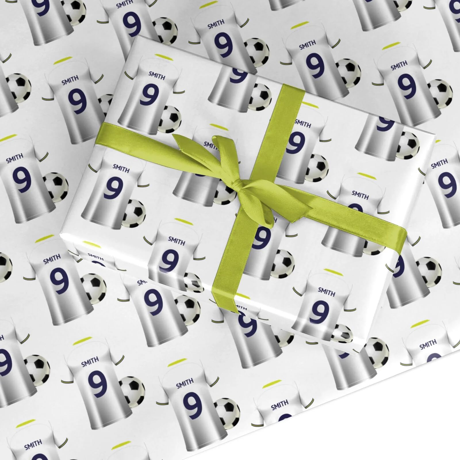 White Personalised Football Shirt Wrapping Paper Custom Birthday Gift Wrap - For Him Mens Dad Father's Day Christmas Boys Kids Adult - Any Blue Name & Number - 1 Sheet (50cm x 65cm)
