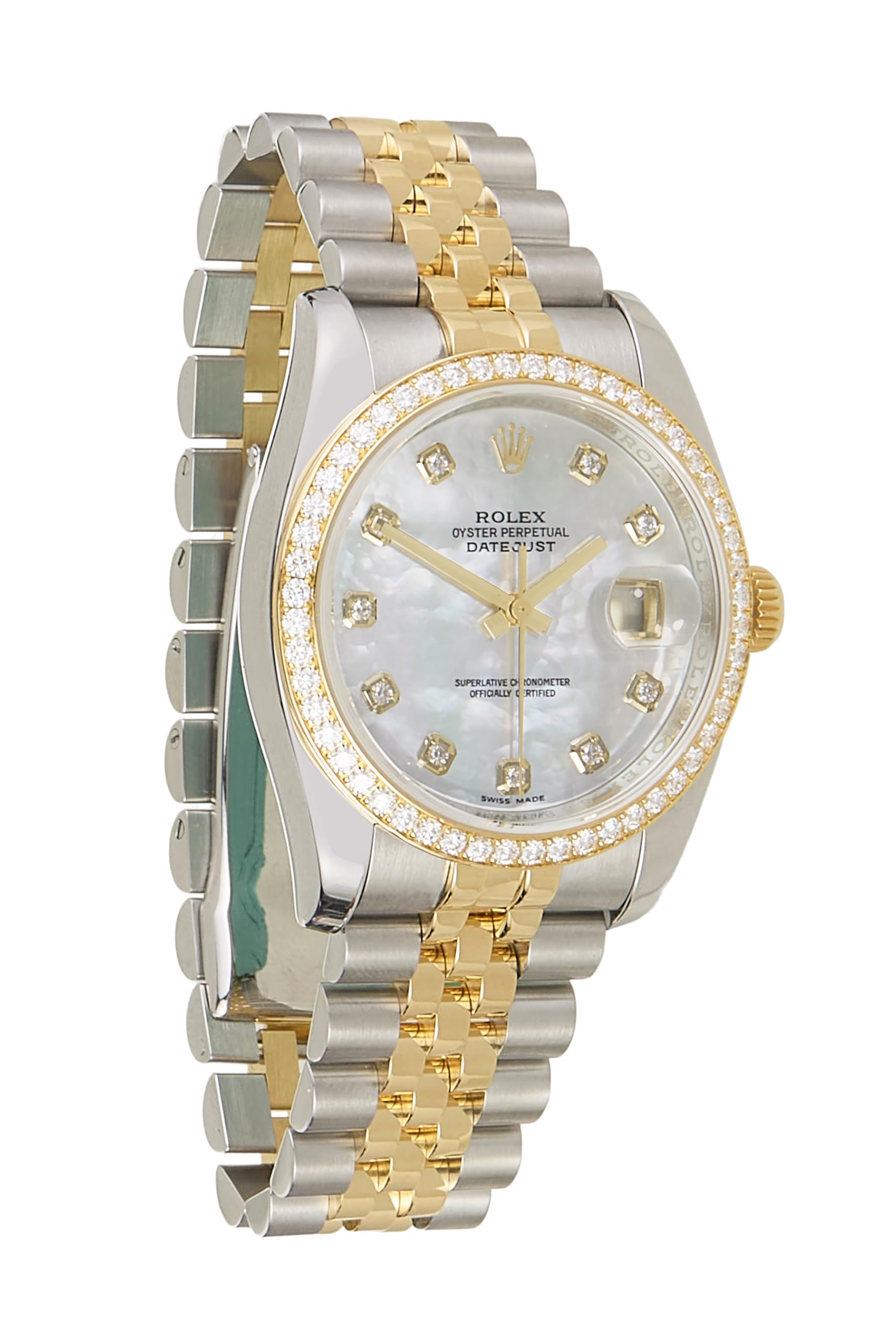 Rolex, Pre-loved Mother Of Pearl Diamond Dial Datejust 116234 36mm, Gold