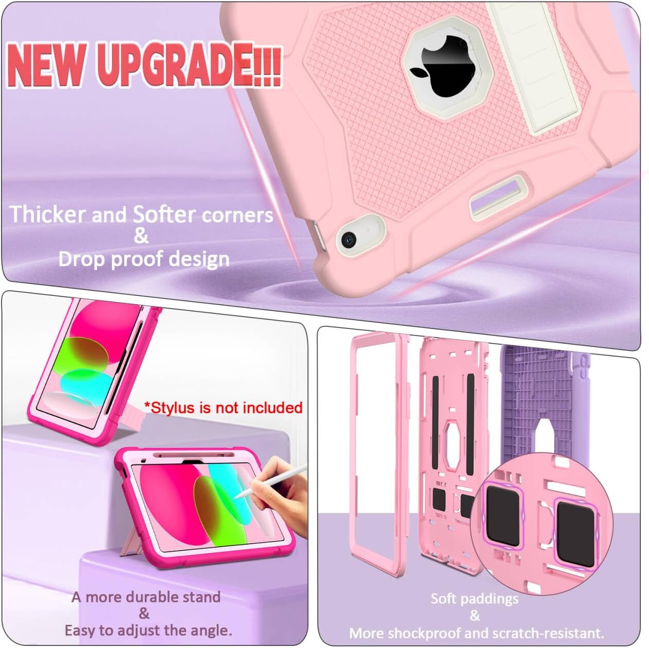AVAWO Case for New iPad (A16) 11th Generation 11 Inch 2025, iPad 10th Generation 10.9" 2022, Heavy Duty Military Grade Shockproof Rugged Protective Cover with Stand for i Pad 11/10 Gen, Light Purple - Image 6