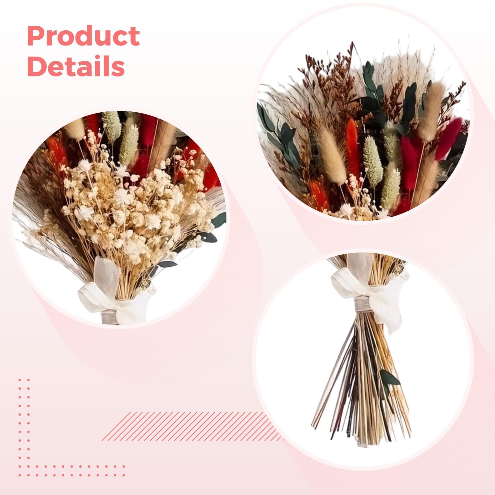 Bouquet de Fleurs séchées Naturelles, 55 pièces, 43 cm, Bouquet d'herbe de Pampas avec Herbe Queue de Lapin et Ruban, 13 variétés pour décoration Maison, Mariage, fête