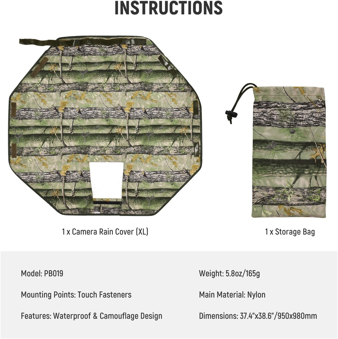 NEEWER PB019 Camera Rain Cover XL Large Waterproof Raincoat Protective Cover for Canon Sony Nikon Fujifilm DSLR Camera & Lenses up to 800 mm Double-Sided Camouflage Green Nylon
