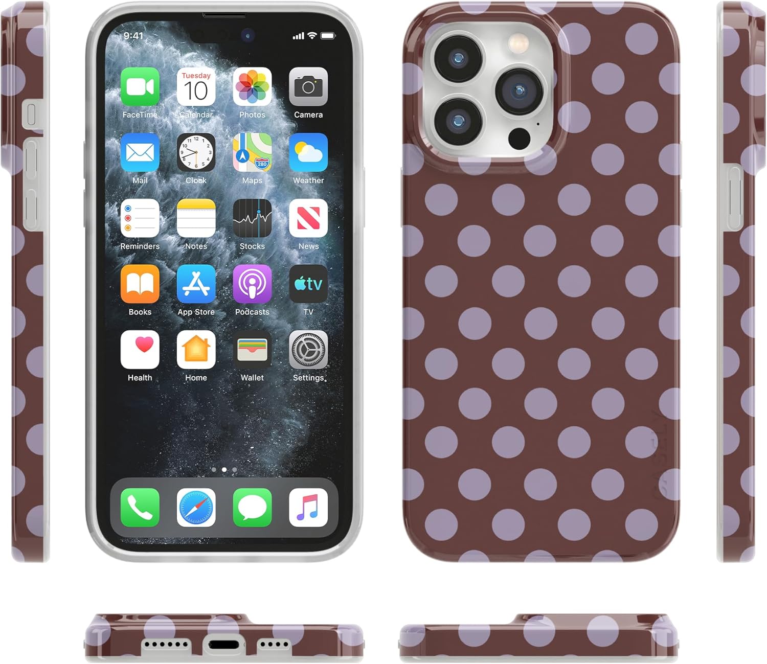 Casely iPhone 14 Pro Case | Spotted in SoHo | Burgundy Polka Dot | Compatible with MagSafe | Classic Ultra Slim Design