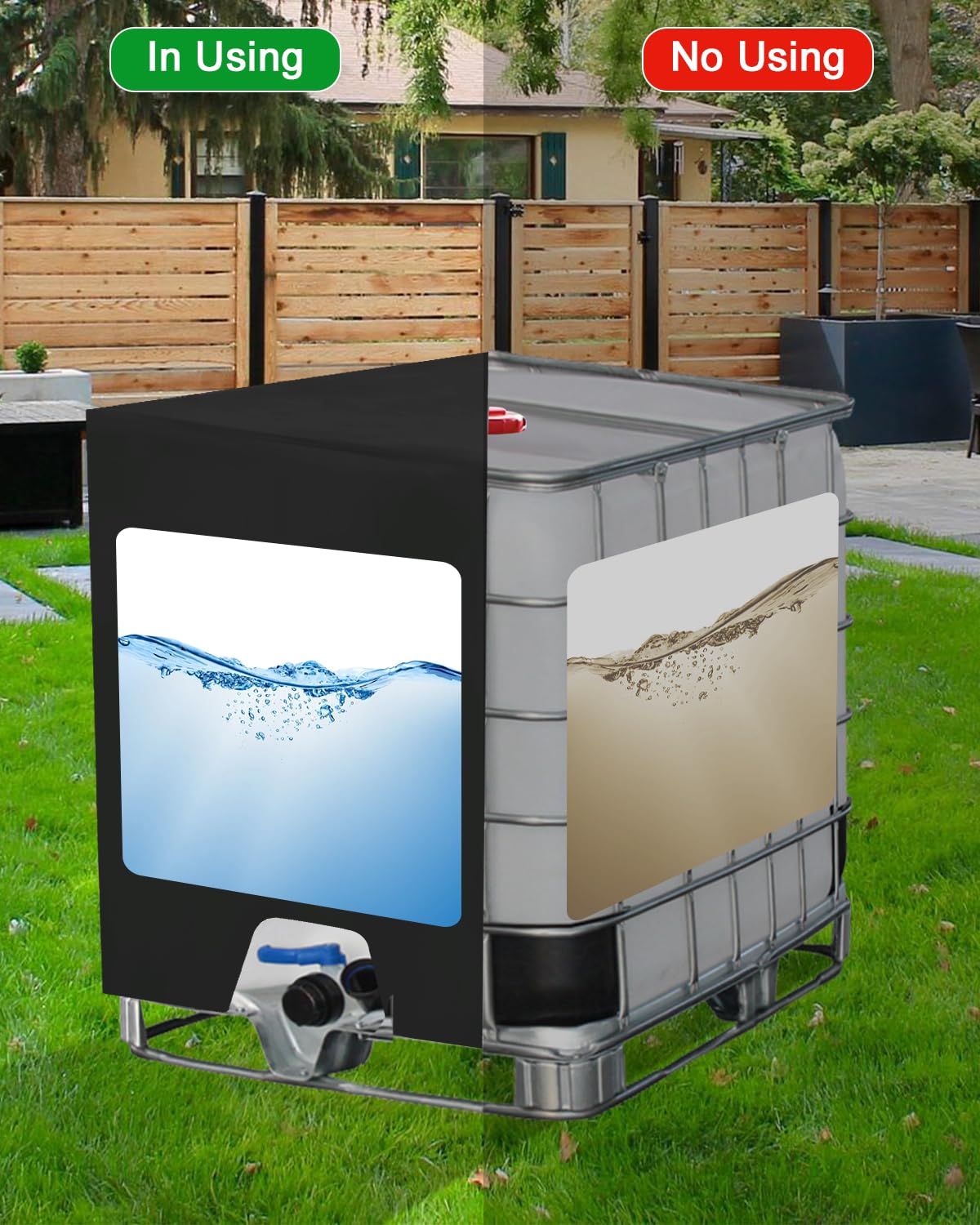 Cubierta para Depósito de Agua 1000 litros, Cubierta Funda Deposito con Película Transparente, Antipolvo Anti UV Cubierta Protectora Depósito Agua IBC, Funda Bidon Cubierta Deposito Agua,Negro