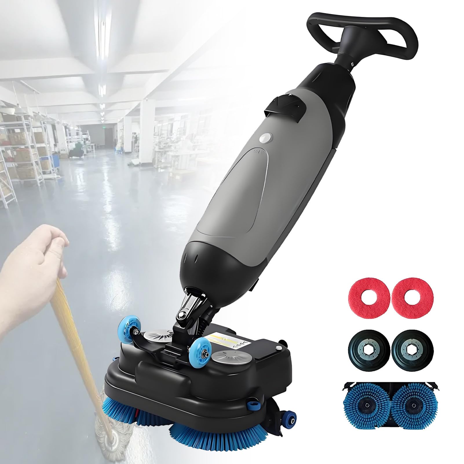 Ofyphth Commercial Floor Scrubber Dryer, Walk Behind Floor Scrubber Dryer, 17" Scrub Path, 4.5L+7.5L Dual Tanks, Coverage 10764 Sqft/H, for Wooden Floors, Tiles, Terrazzo, Marble, Cement Floors. Grey