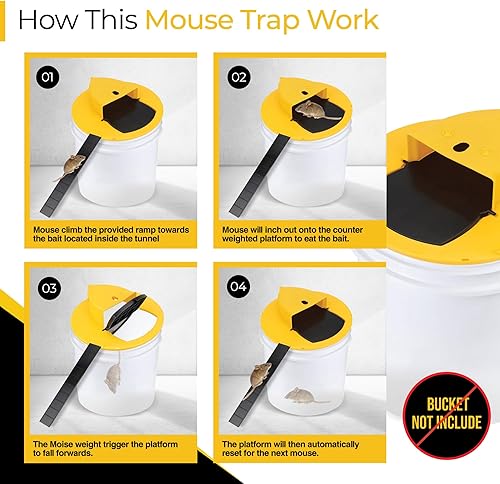 Miniatura 3 de Bucket Lid Mouse Trap, Mouse Trap Bucket - Mouse Traps Indoor for Home - Auto Reset, Multi Catch, Reusable 5 Gallon Bucket Lid Rat Traps Indoor