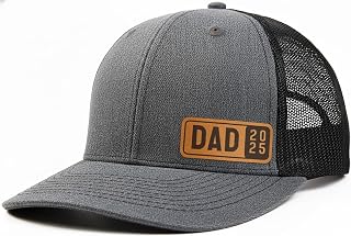 Dad Est 2025 2026 Hat for Men New Dad Gifts Customization Leather Patch Trucker Hat