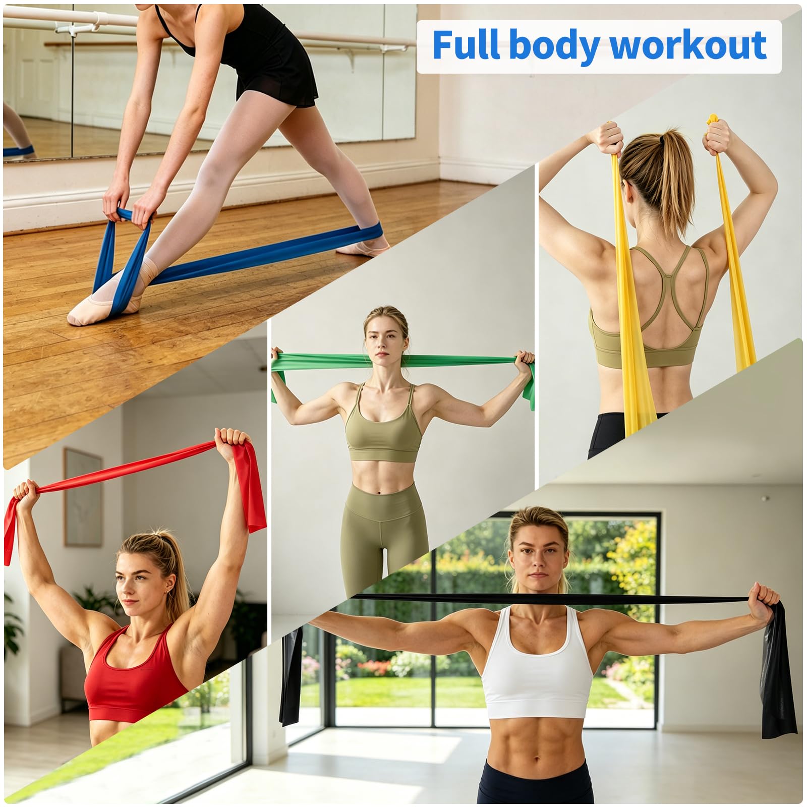 Set di 13 fasce di resistenza, 5 fasce per esercizi multilivello, fasce di resistenza ad anello in 5 colori e 3 fasce di resistenza per fitness con manici per interni ed esterni, pilates e