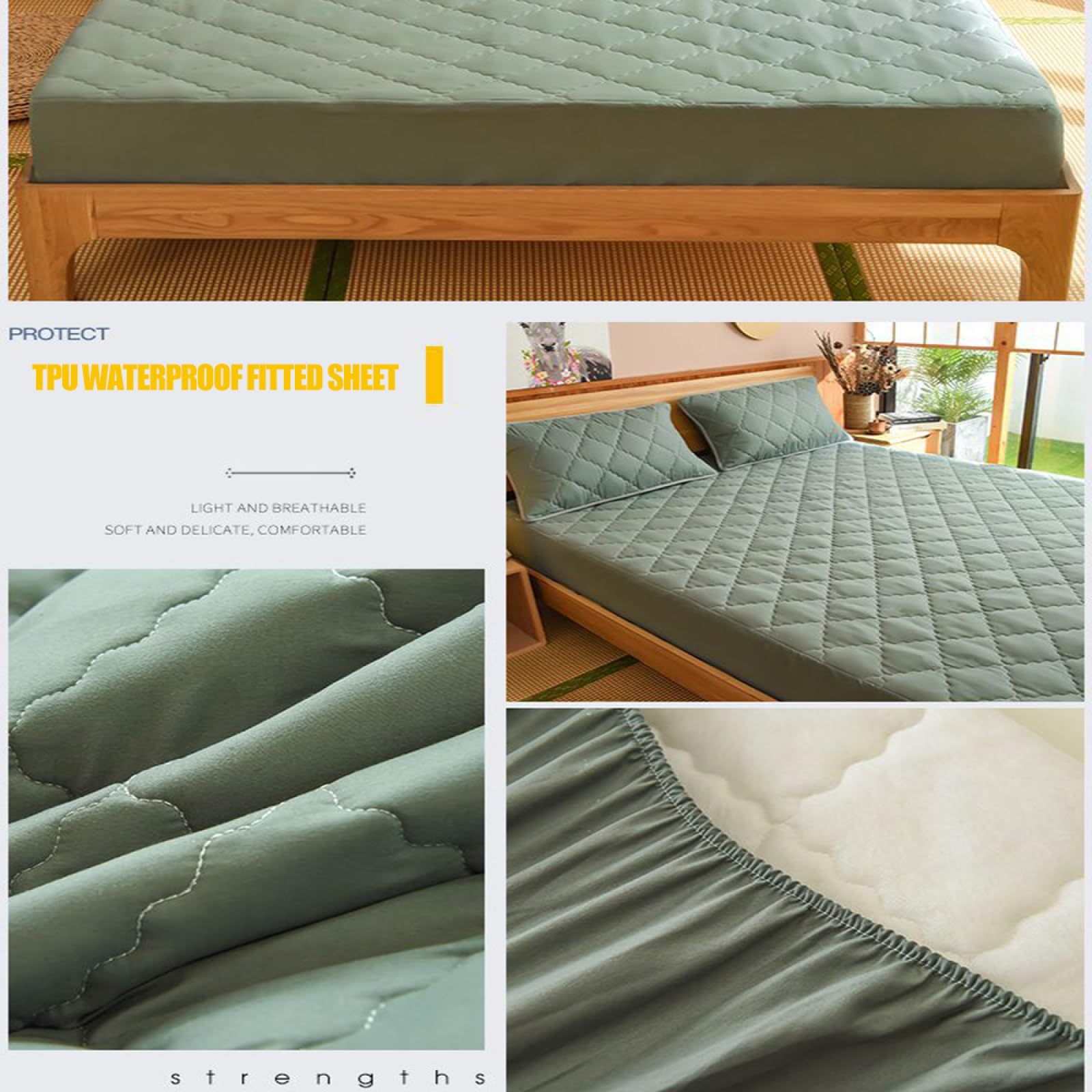 Sábana bajera impermeable de 200 x 220 pulgadas, funda protectora de colchón doble con punto de caja extra profundo para un sueño suave y cómodo, no ruidoso y transpirable
