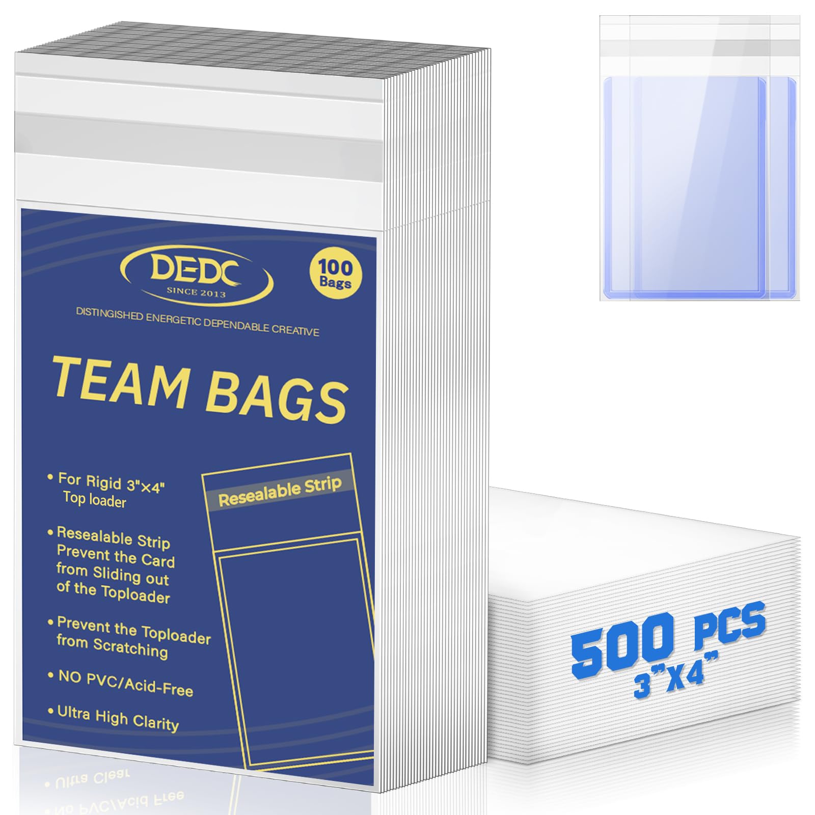 DEDC 500 Pcs Card Sleeves Team Bags for Trading Cards,Team Bag Fit 3x4 Top Loaders for Trading Card Shipping Sports Graded Card Sleeves Protector — image 1