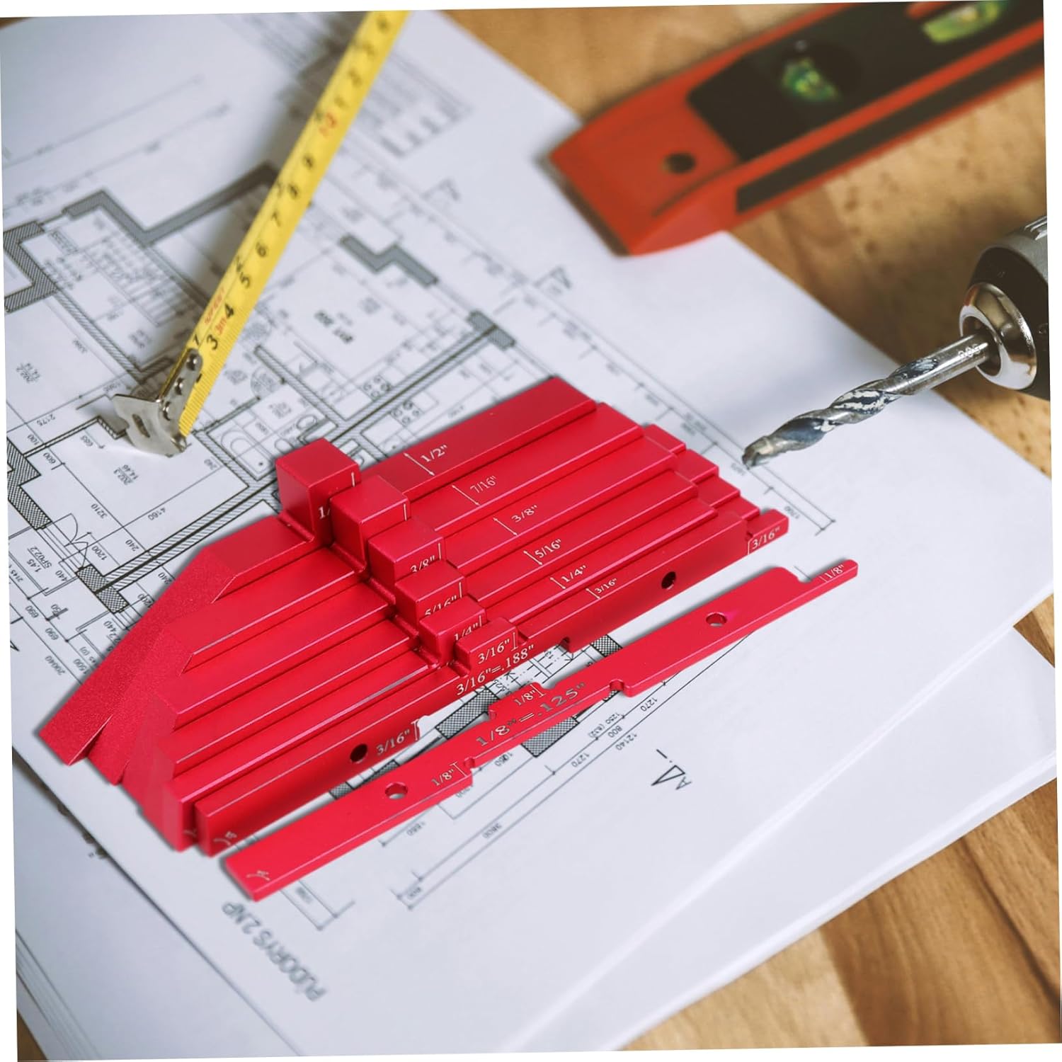 Veemoon 7pcs Woodworking Setup Blocks Multi-purpose Measuring Tool Red Gauge Block Adjustable Height Gauge Router Table Accessories Precision Measuring Tools