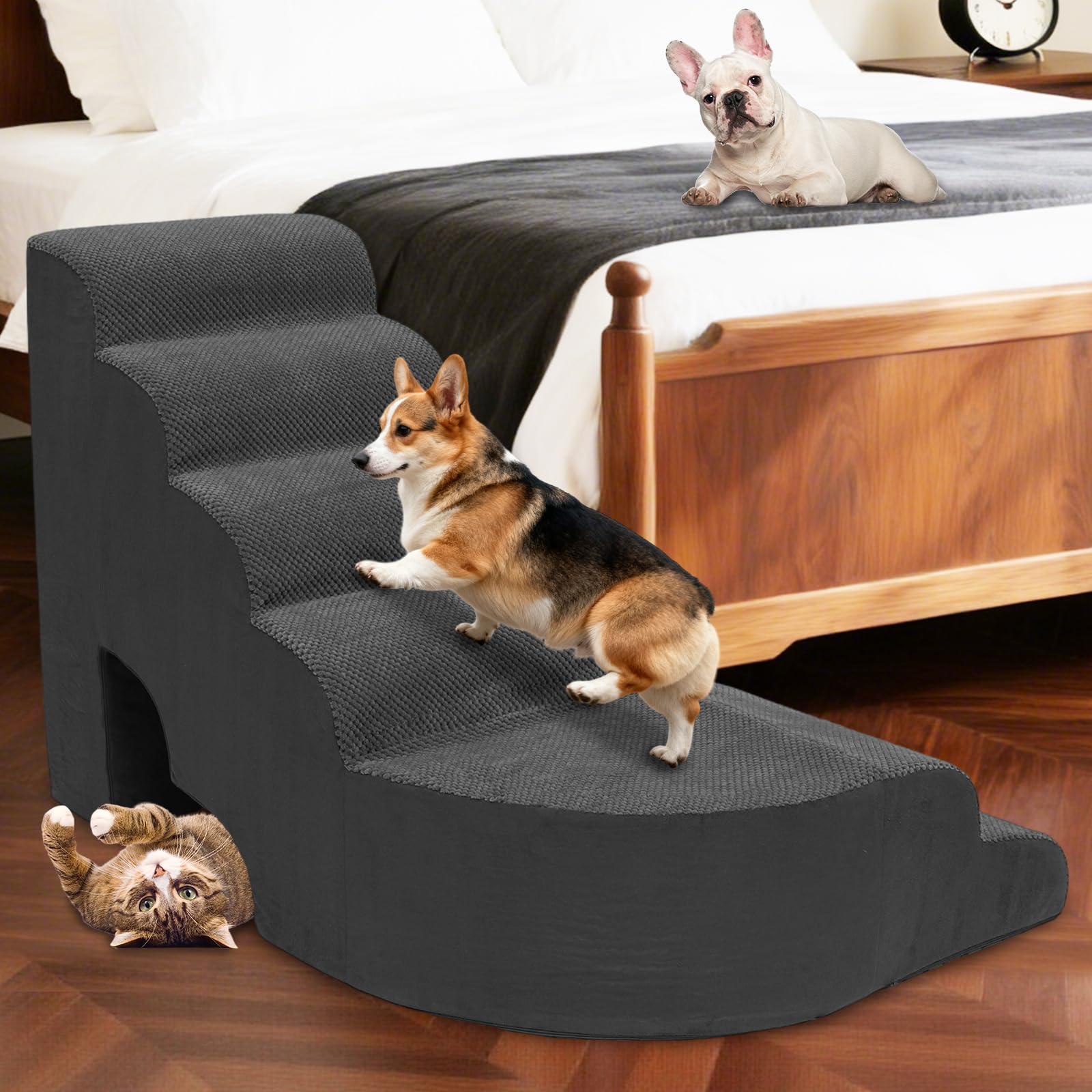 Scalette per cani a 6 livelli, per letto alto, altezza 60 cm, antiscivolo, regolabili sul lato sinistro del letto, gradini per animali domestici per cuccioli, vecchi animali domestici e cani feriti