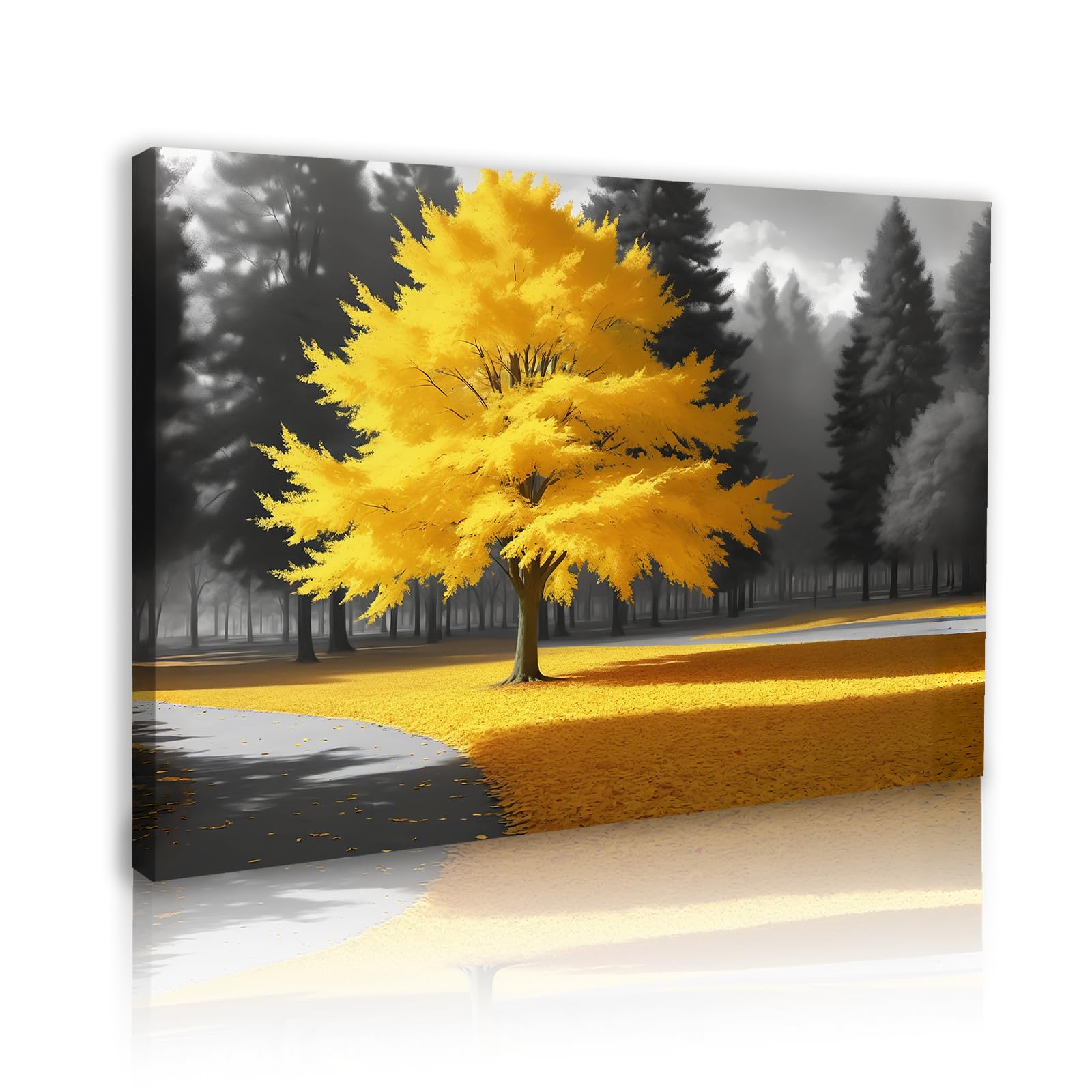 GSJMWD Abstract Tree Wall Art, The Golden Picture Canvas Poster Print, Yellow Nature Landscape Pictures, Modern Artwork Bedroom Wall Decor Unframed 40x30cm