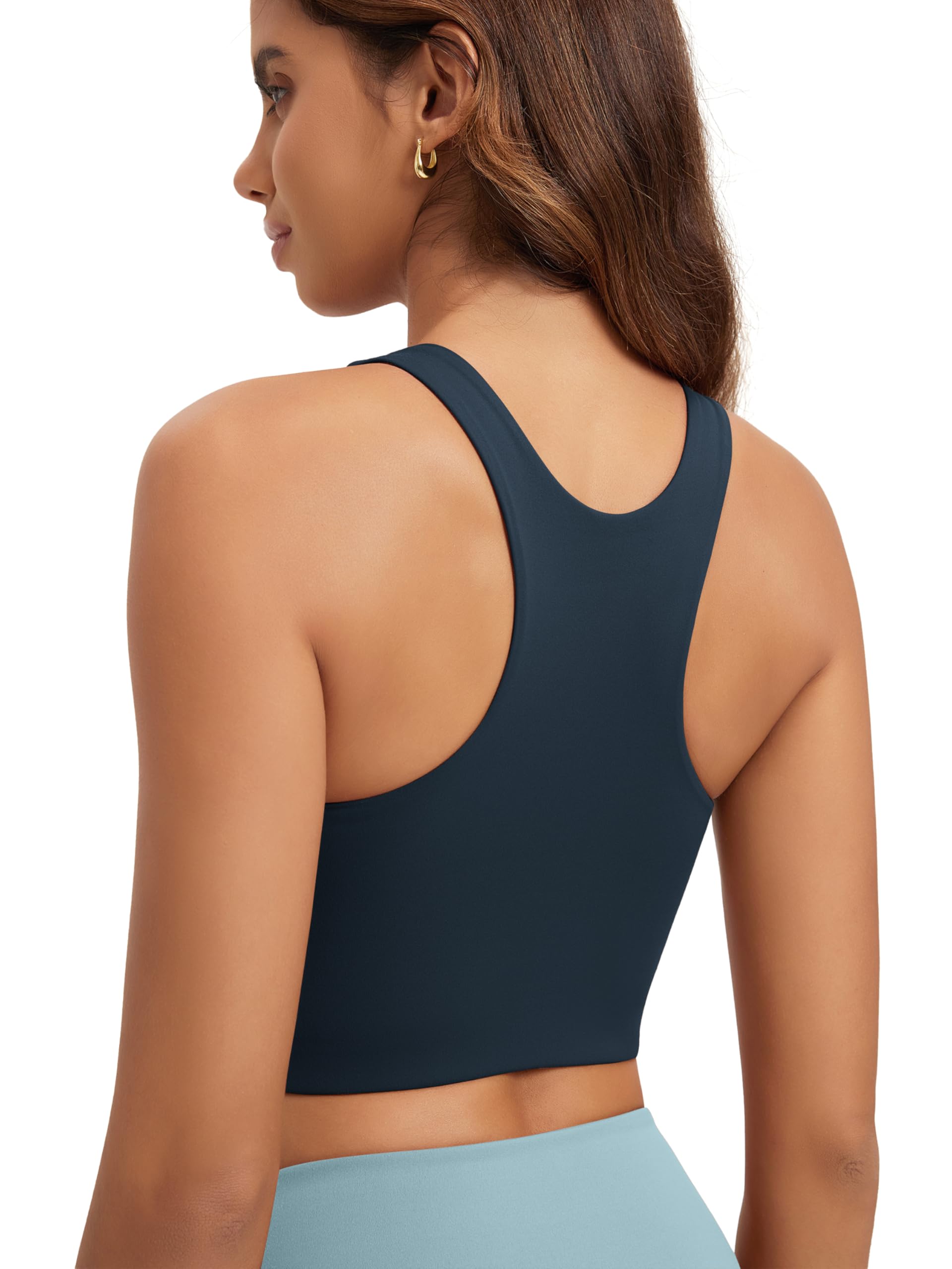 ODODOS Racerback Tank Bra for Women High Neck Non Padded Medium Support Sports Bra Workout Yoga Crop Tops