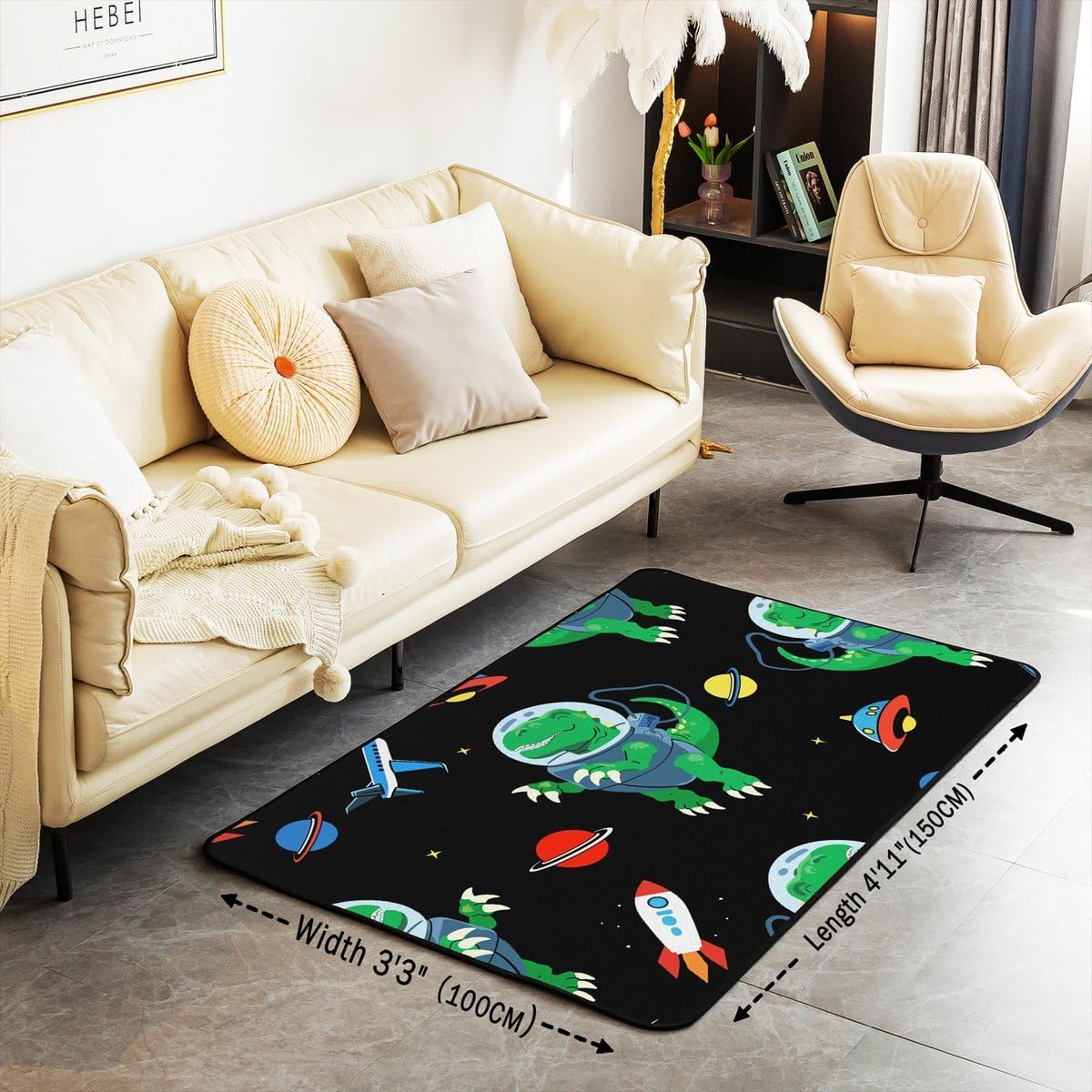 Dinosaur Astronaut Area Rug 5'x7' Floor Mat Rugs for Living Room Bedroom Decor Fluffy Soft Flannal Outer Space Dino Carpet Rug,Soft Decorative Carpet