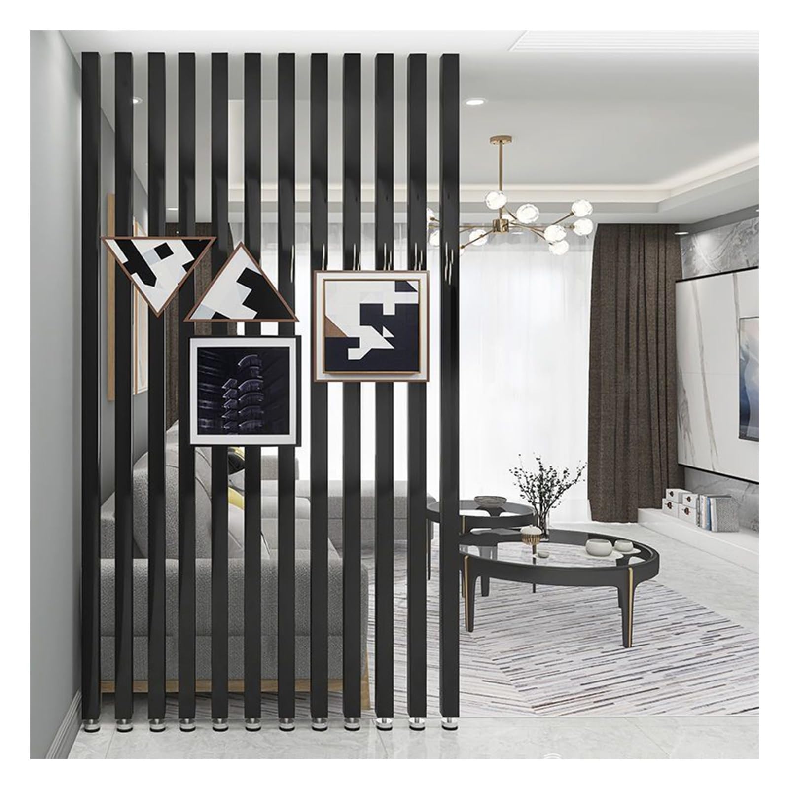 Entrance Hall Partition Screen Column Floor to Ceiling Partition，Modern Wall Room Dividers, Square Metal Slat Screens Columnar，Freestanding Room Divider.(7root,120cm/47.2in/3.93ft)
