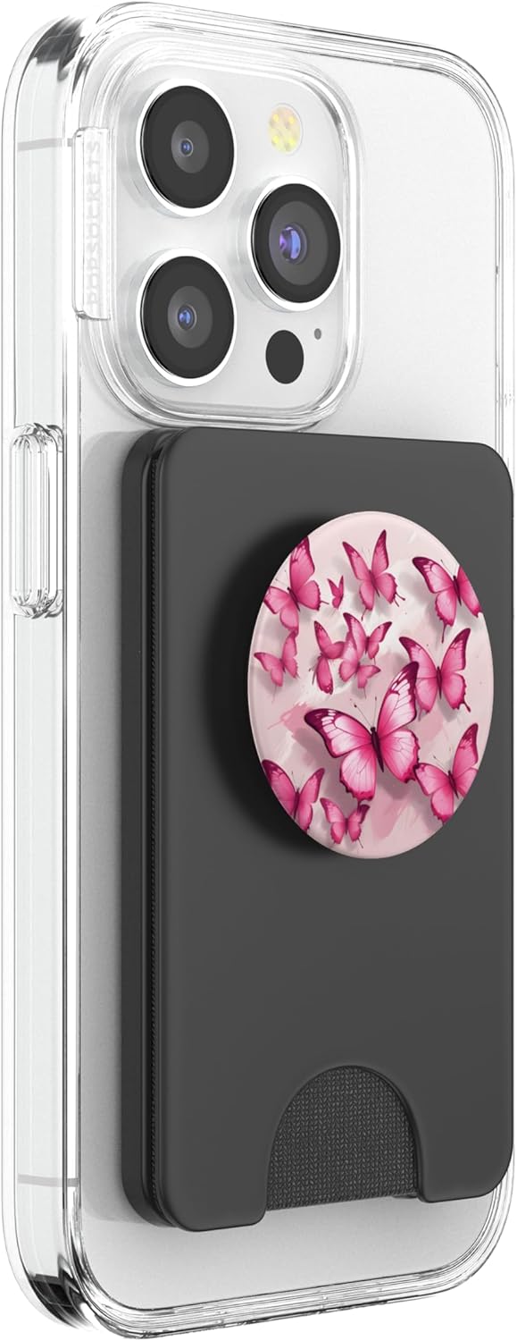 Cute Pink Butterfly Pattern PopSockets PopWallet for MagSafe