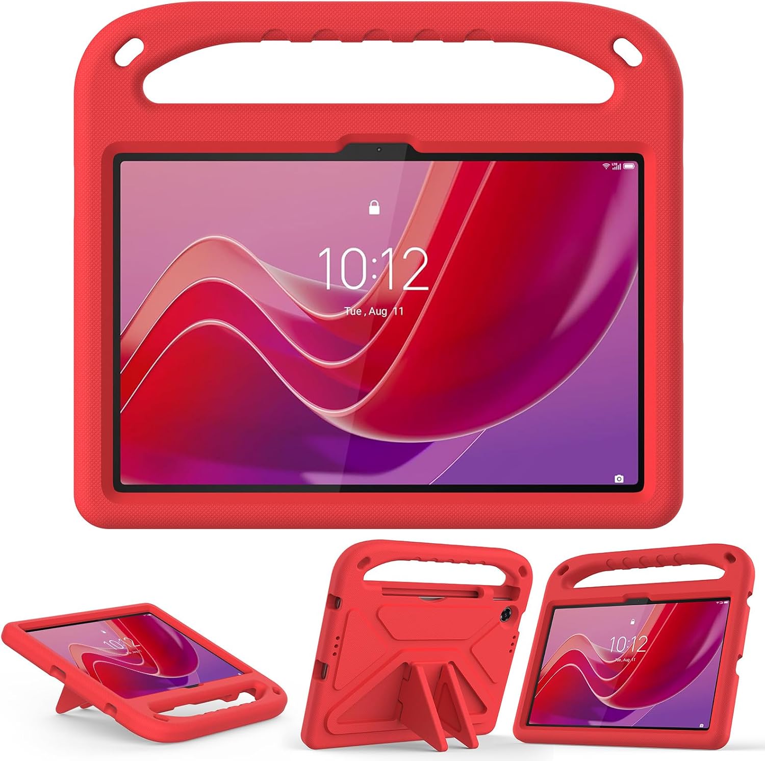 Kids Case Compatible with Lenovo Tab 10.1" TB-311FU (10.1") 2025, Lightweight EVA Shockproof Stand Protective Case, Kid Friendly Cute Tablet Cover W Shoulder Strap (Red)