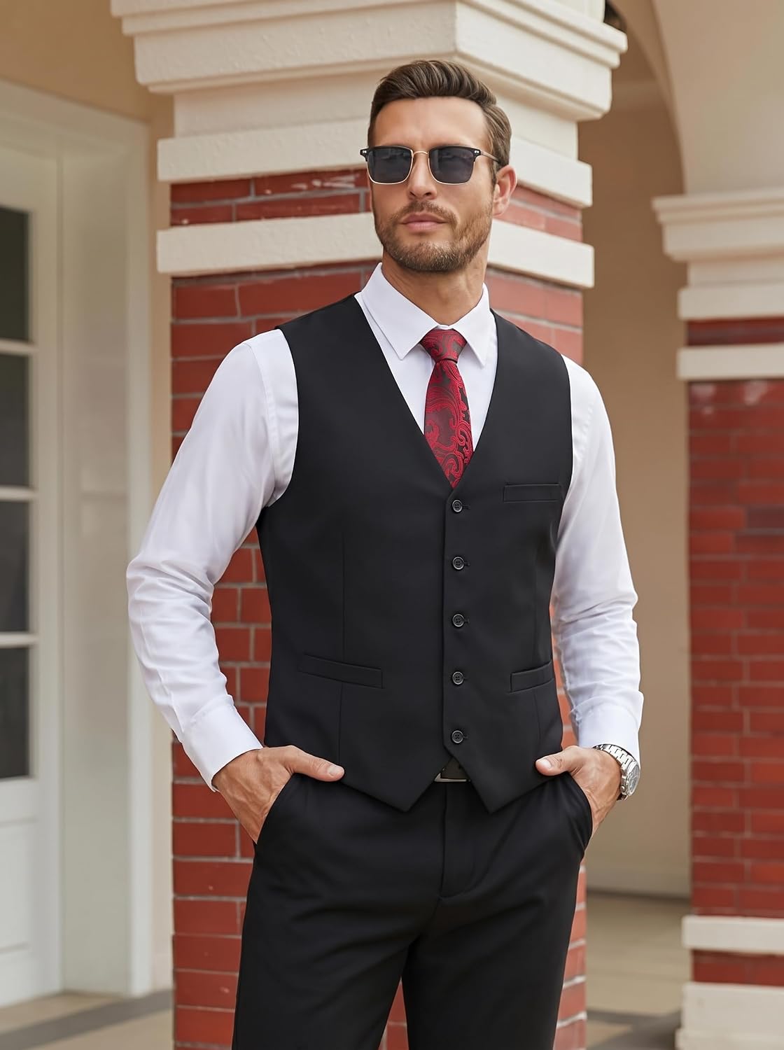 Men's Classic Suit Vest with Satin Back Fit for Business and Casual Dress, S-3XL