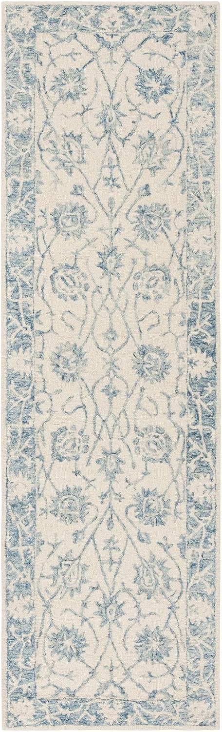 SAFAVIEH Blossom Collection 8' x 10' Ivory/Blue BLM351A Hand-Hooked Premium Wool Area Rug