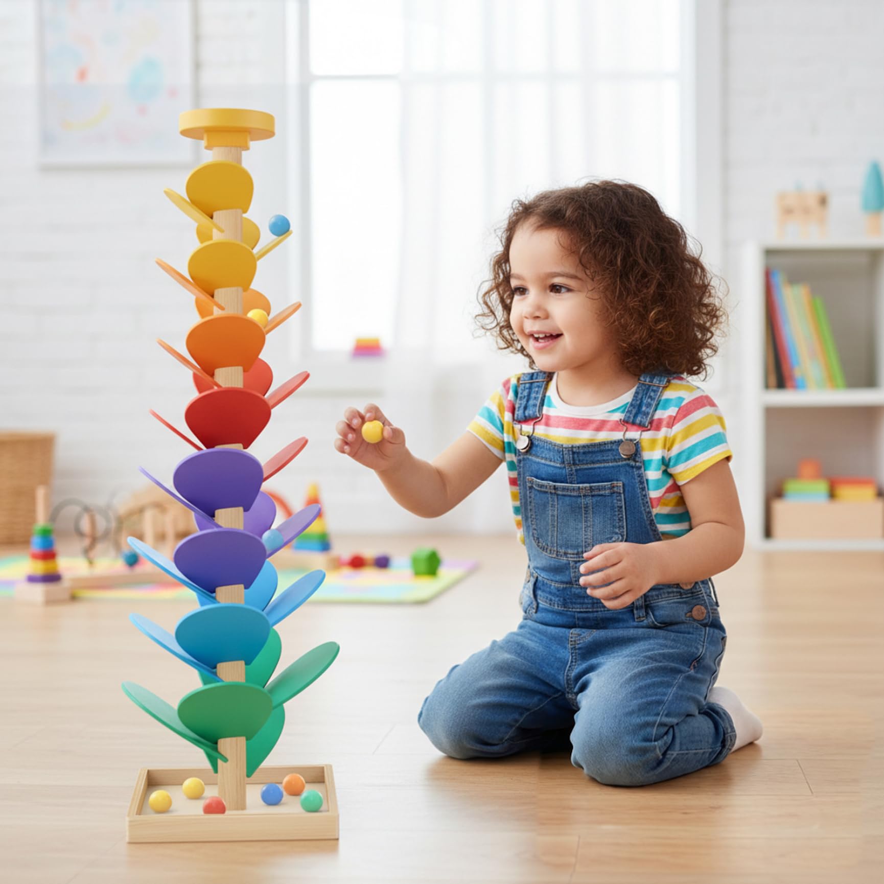 Albero Musicale in Legno per biglie per Bambini, Giocattoli Montessori con 12 Palline e Melodie rilassanti