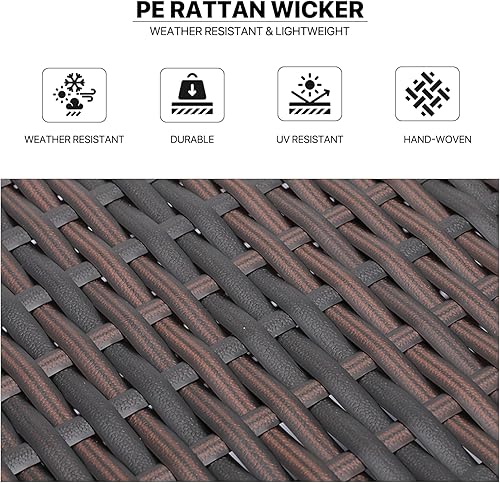 Miniatura 5 de MoNiBloom Juego de muebles de patio de 3 piezas, muebles de ratán PE para conversación al aire libre, juego de porche delantero con cojín lavable y