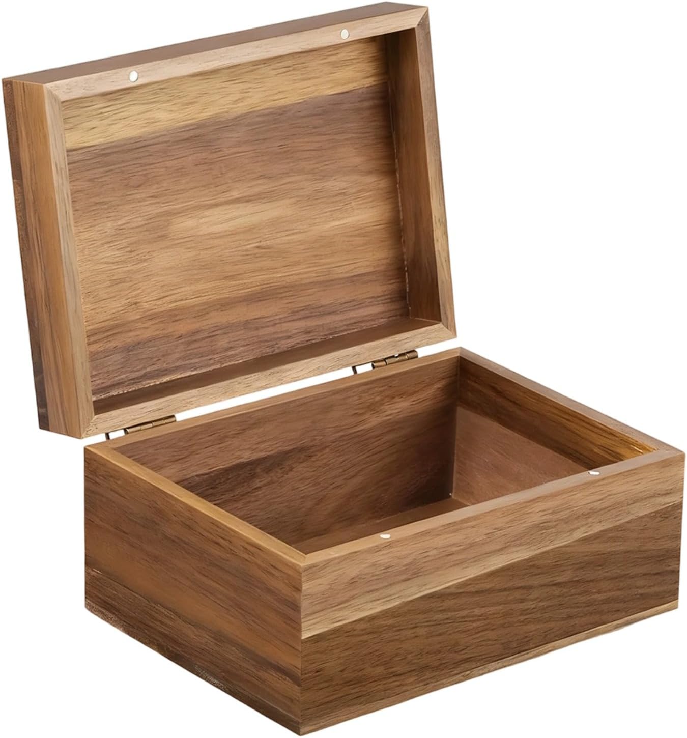 Wooden Storage Box with Hinged Lid, Decorative Brown Acacia Wood Keepsake, for Cards Jewelry Photos, Size 7.1 X 6.3 X 3.9 in