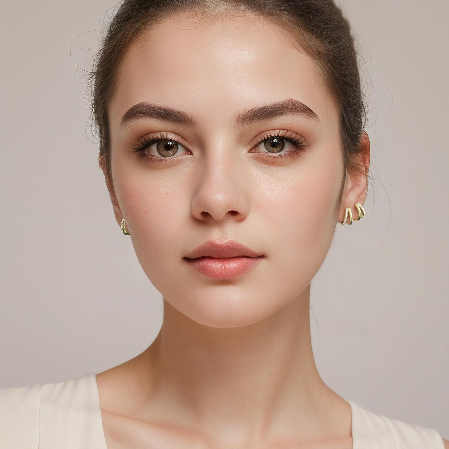 925 Sterling Silver Round Moissanite Dainty Huggie Earrings | Graceful Lightweight Huggies丨Small Hoop Design丨Hypoallergenic Classic Jewelry Gift for Women