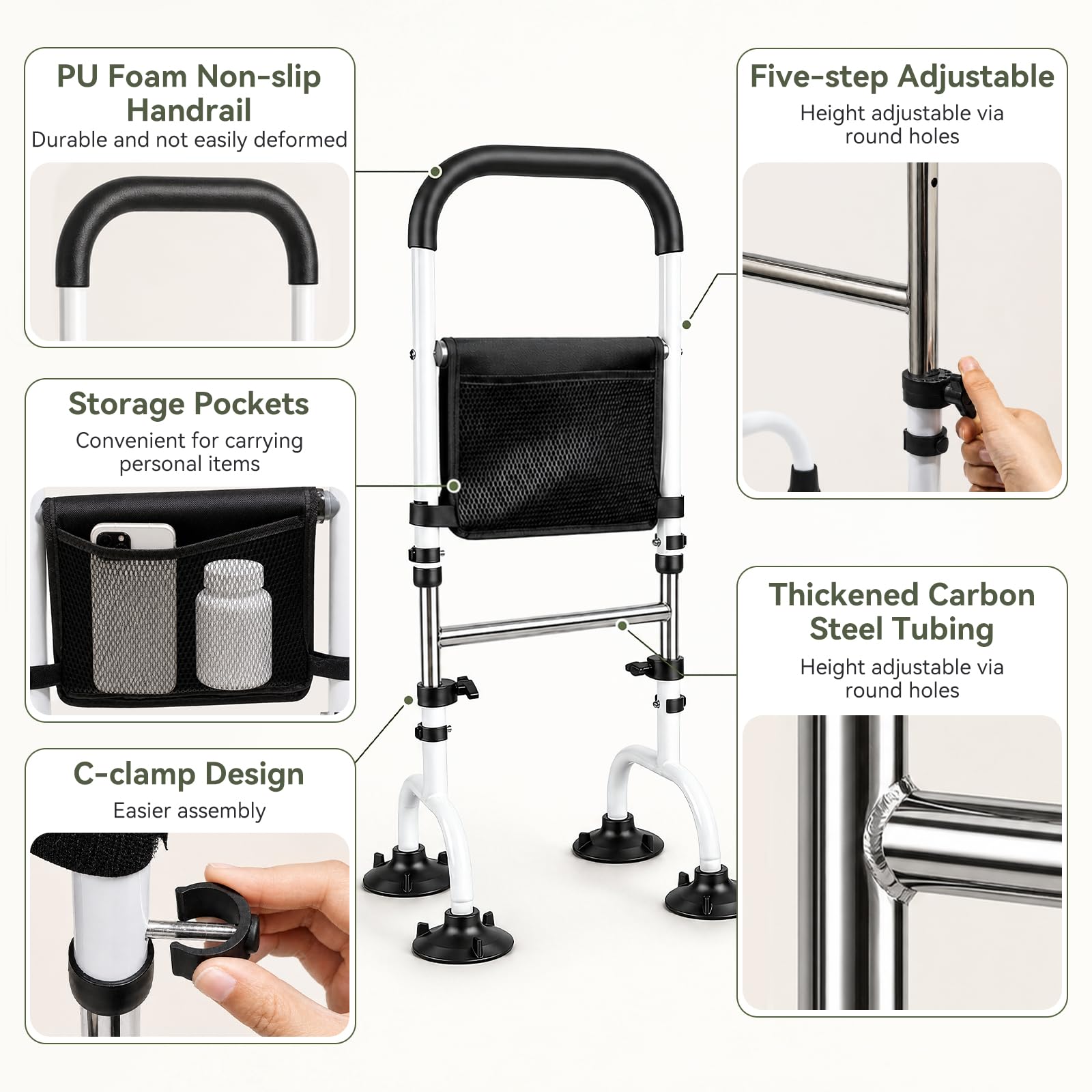 Ayuda para levantarse con iluminación LED para personas mayores, altura ajustable, ayuda de pie para cama, sofá, inodoro, andador con pies antideslizantes y bolsa de almacenamiento, soporta hasta 136