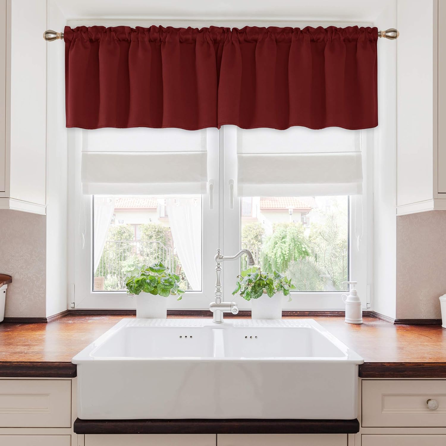 Deconovo Red Rod Pocket Window Valances Blackout Valance Curtain Light Blocking Valance for Bedroom 52x18 Inch Burgundy 2 Panels