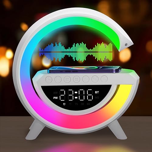 Veilleuse Bluetooth Haut-Parleur,Chargeur sans Fil Lampe de Chevet Multicolore à