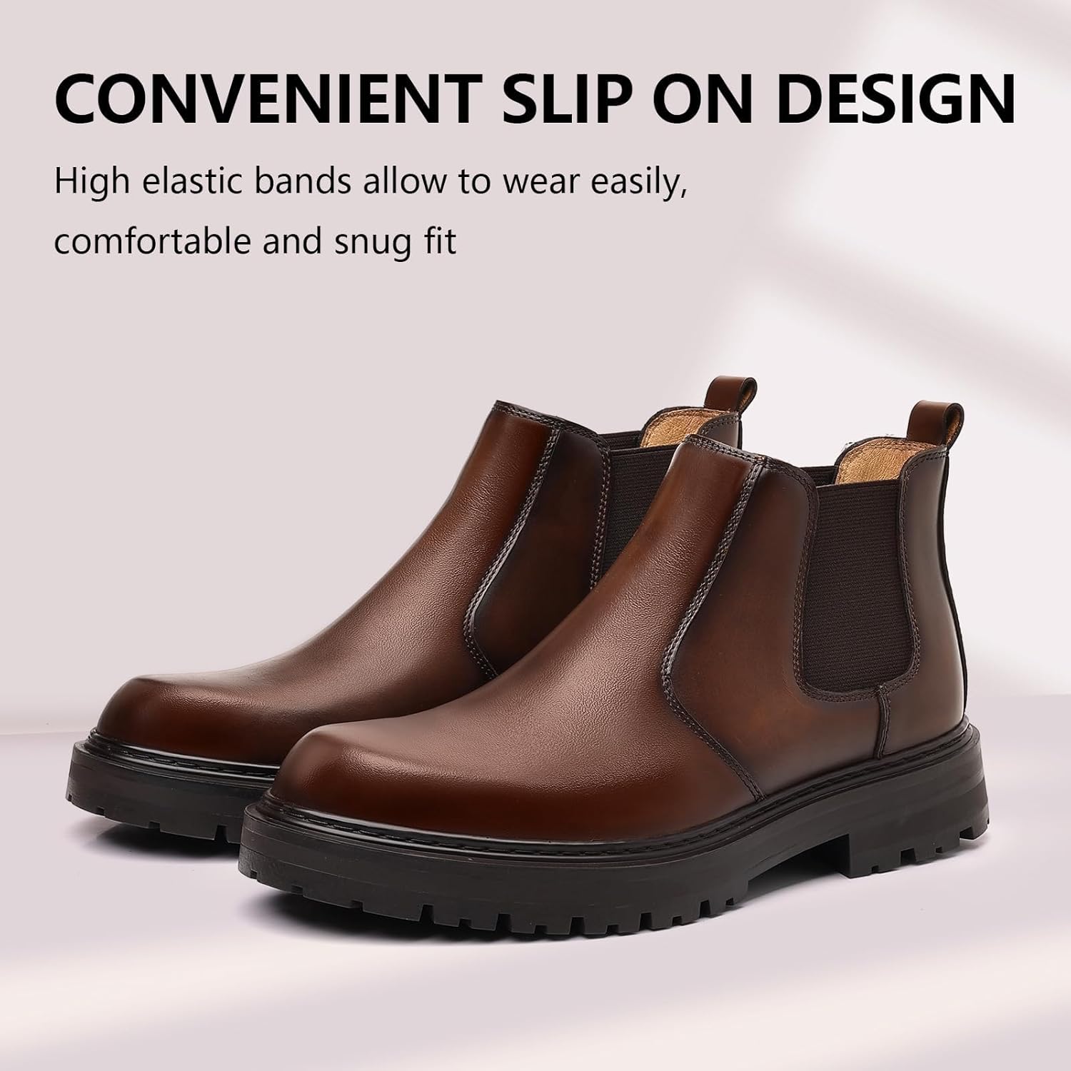 Holy dove Men's Wide Toe Box Platform Chelsea Boots Slip-On Casual Ankle Dress Boot - Image 4