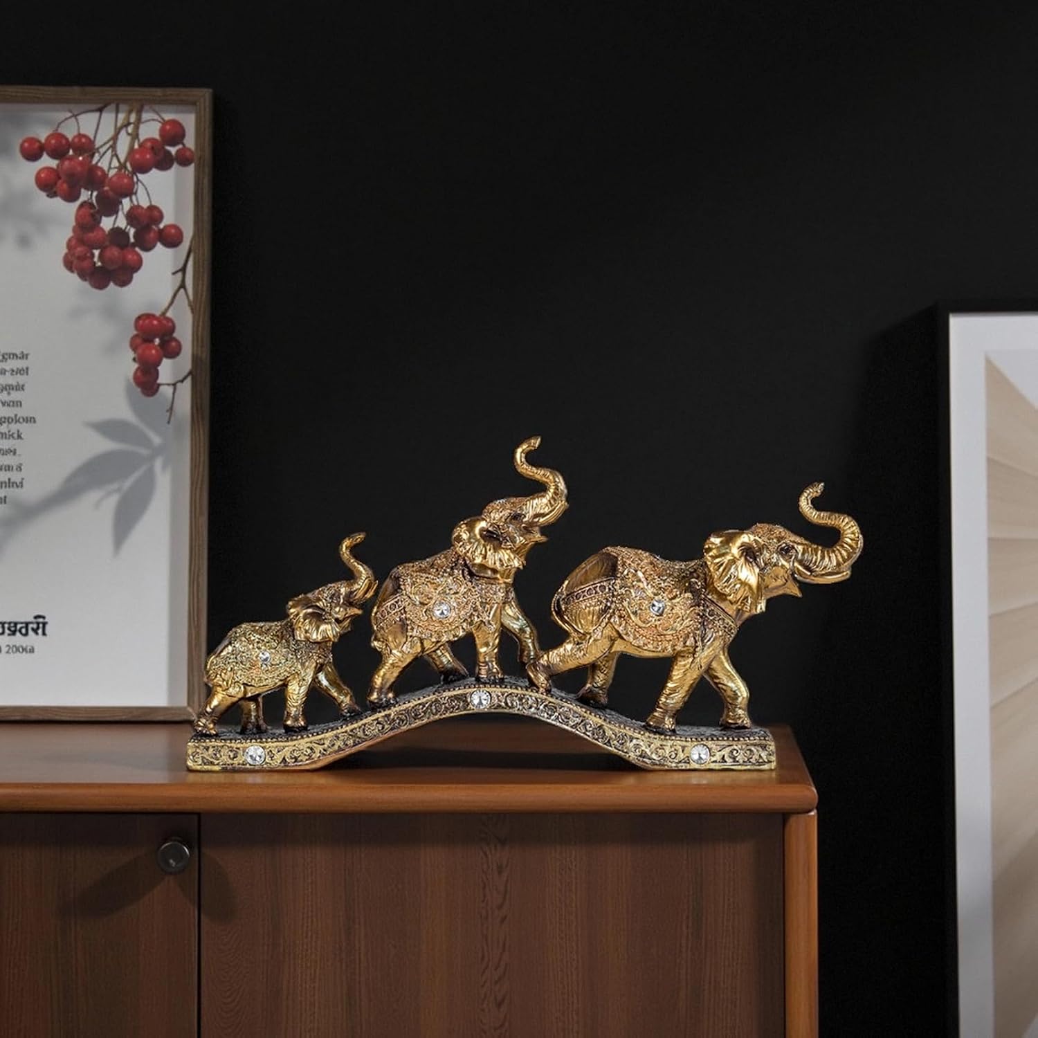 Condition photo showing New/Like New for elegant golden elephant home sculpture for shelf, desk, mantel - symbol of love, perfect wedding