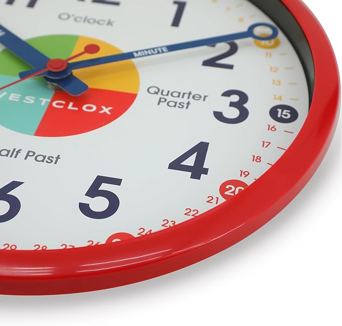 Westclox Reloj de Pared Educativo 12 Pulgadas Analógico Rojo miniatura 5