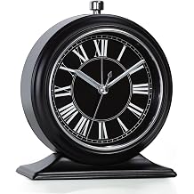 AYRELY 4-inch Battery Operated Alarm Clock Silent Analog Desk Clocks with Light Vintage Metal Table Clock for Living Room Shelf Bedside Home Decor Black-Roman