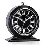 AYRELY® 4-inch Battery Operated Alarm Clock Silent Analog Desk Clocks with Light Vintage Metal Table Clock for Living Room Shelf Bedside Home Decor (Black-Roman)