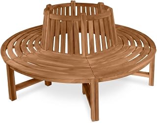 SAM Premium Baumbank Timo rund 180 cm, Teakholz massiv, 360° Rundbank | um den Baum, wetterfeste Gartenbank für bis zu 8 Personen, Holzbank rund für Garten und Terrasse