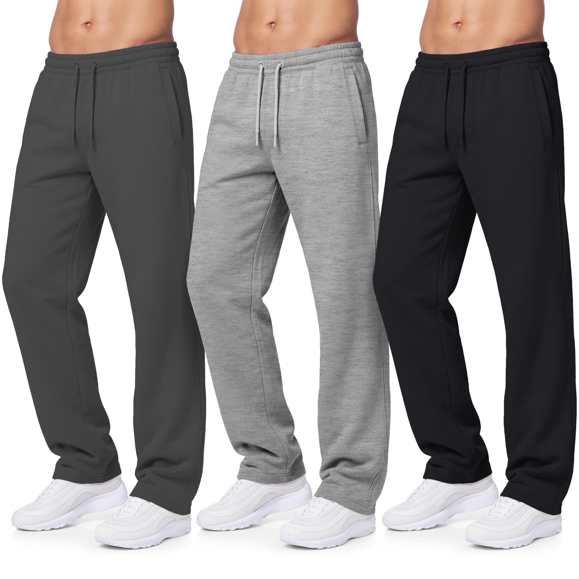 Sweatpants for Men 3 Pack Fleece Athletic Joggers, Baggy Wide Legs Mens Sweatpants with Z…