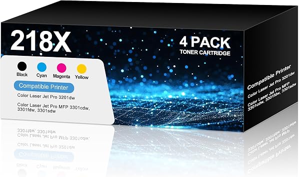 218X Toner Compatible for HP 218X Toner Cartridges 4 Pack, High-Yield 218X W2180X 3301fdw Ink with Chip Work for HP Color Laser Jet Pro MFP 3301fdw 3301cdw 3301sdw 3201dw Black/Cyan/Yellow/Magenta