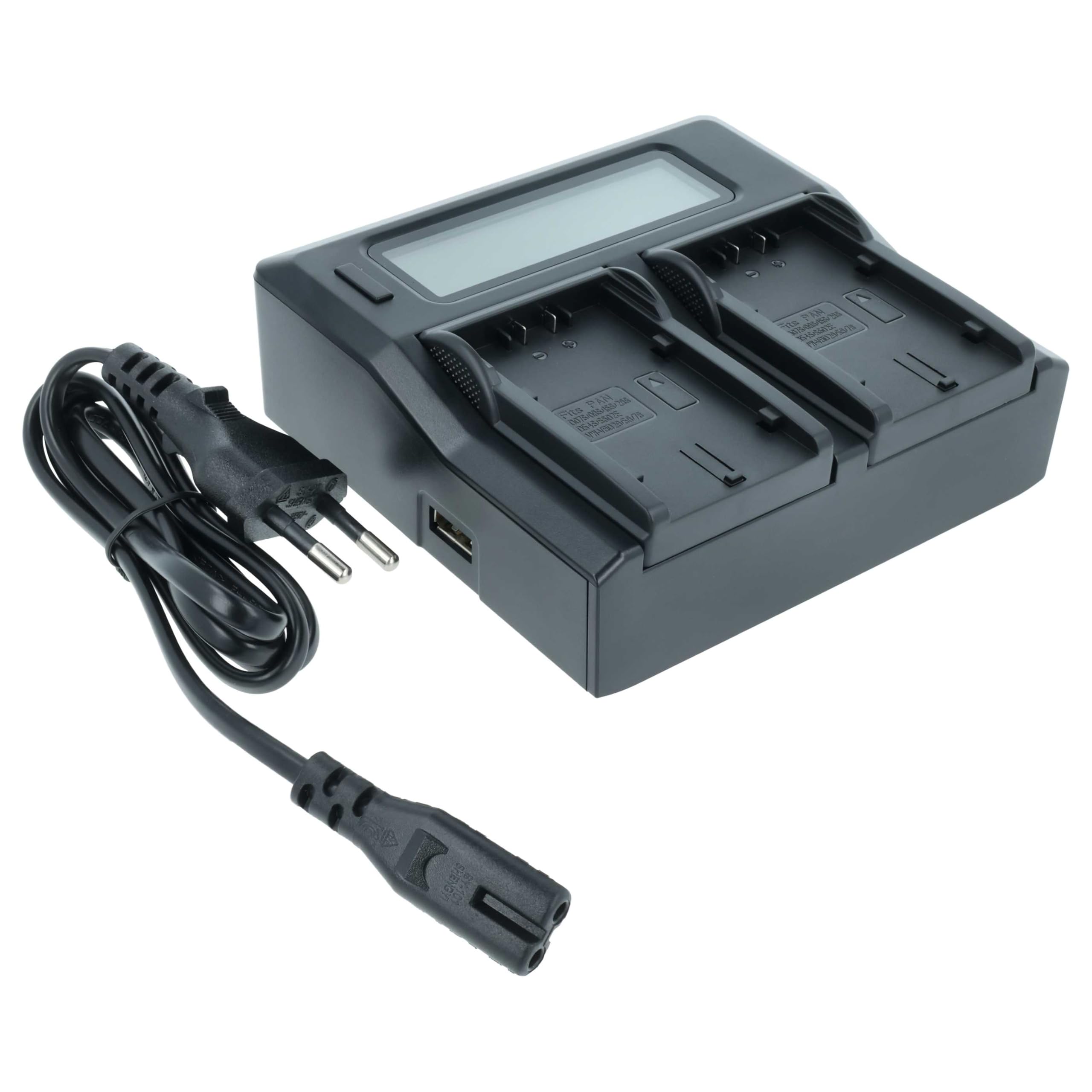 vhbw Cargador Dual Compatible con Panasonic AJ-PX270, AJ-PX270EJ, AJ-PX298MC batería de cámara - Soporte con Pantalla