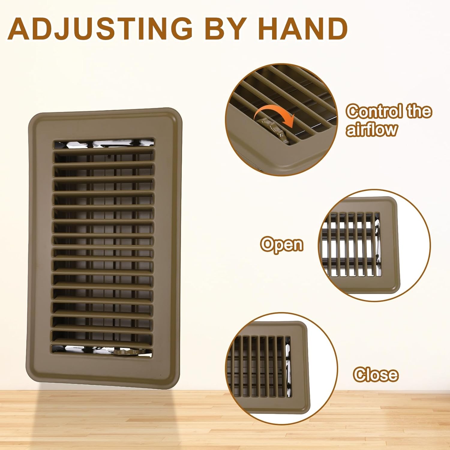 PATIKIL 4x8 Inch Floor Vent Covers, 6 Pcs Floor Registers Heavy Duty Metal Walkable Air Vent Covers Easy Adjustable Air Supply Lever for Home Office Wall Ceiling Grilles, Brown