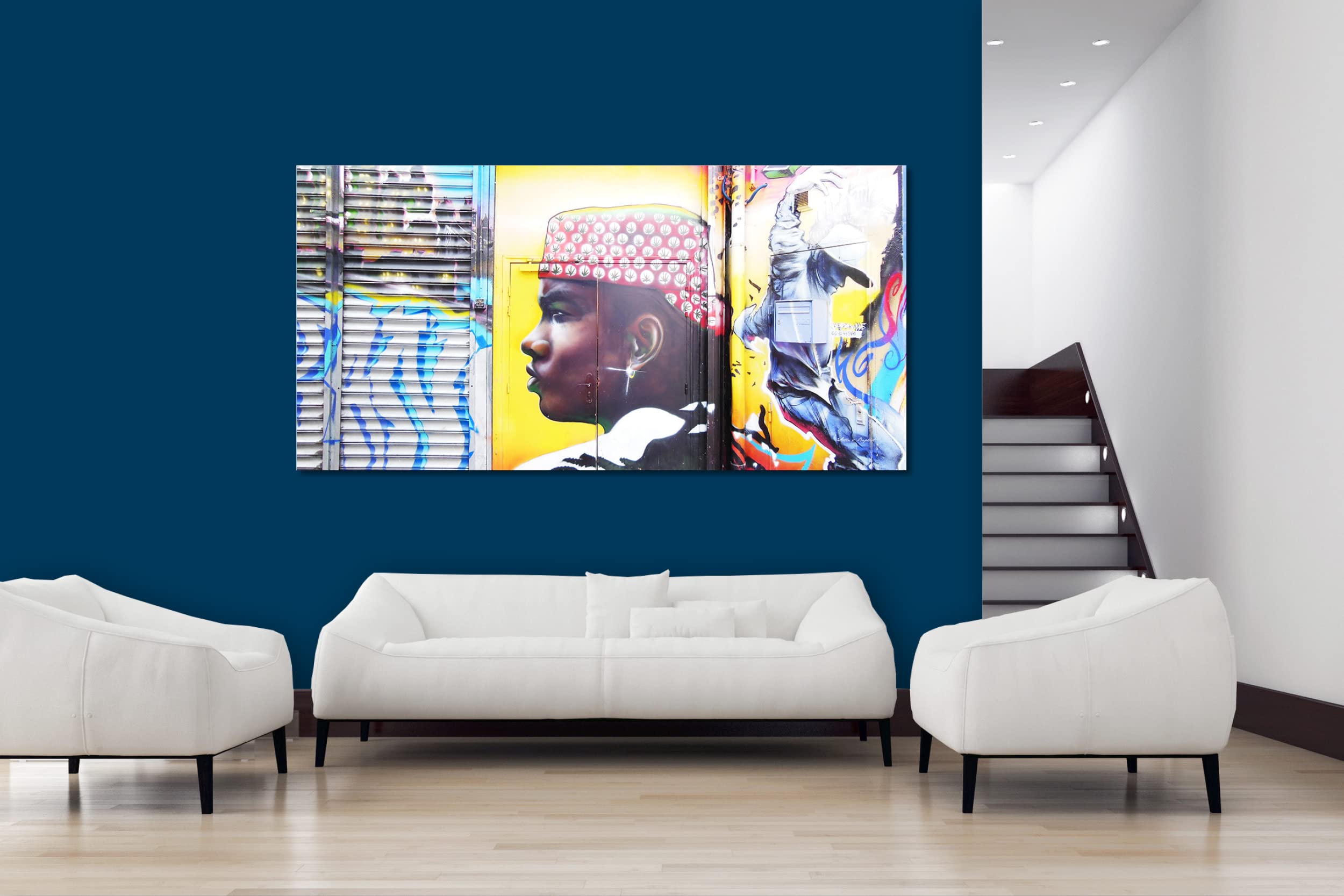 Glücksvilla - Graffiti 1 (Leinwand-Bild 2 cm, 160 x 80 cm) | div. Maße - aus DE - Kunstdruck Deko Wandbild quer - Paris Gemälde sprayen Kunst Mann Airbrush