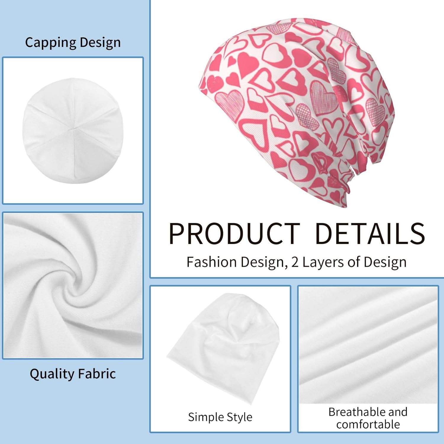 Valentines Day Red Heart Beanie Standard Closed Chemo Knitted Hats Baggy Slouchy Skull Cap Cancer Headwear for Women Men - Image 3