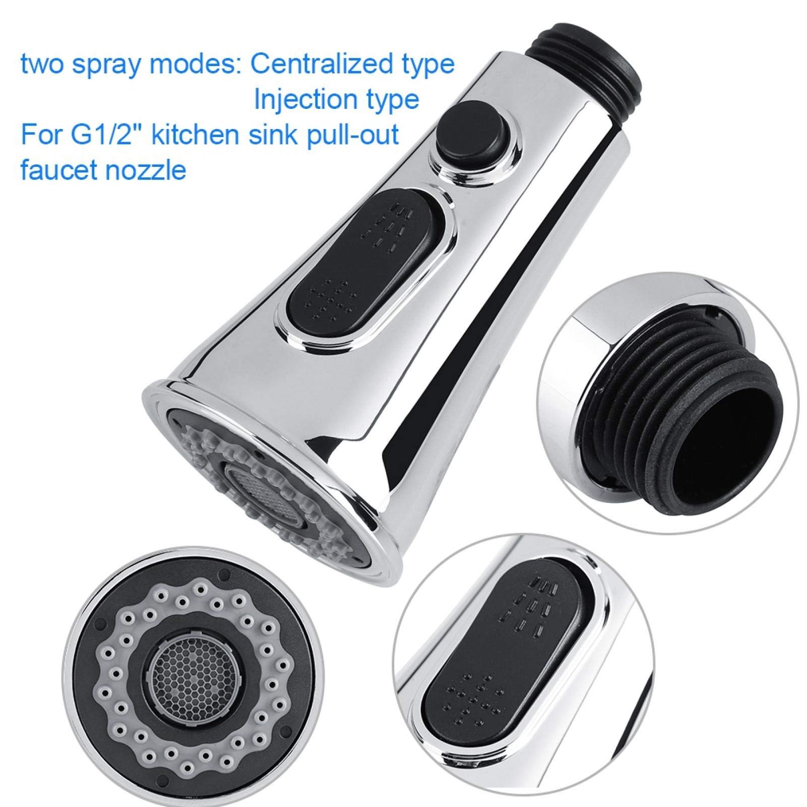 Ausziehbarer Wasserhahn-Sprühkopf – G1/2 Zoll, 2 Modi (Strahl/Sprüh), ABS+TPR, Silber